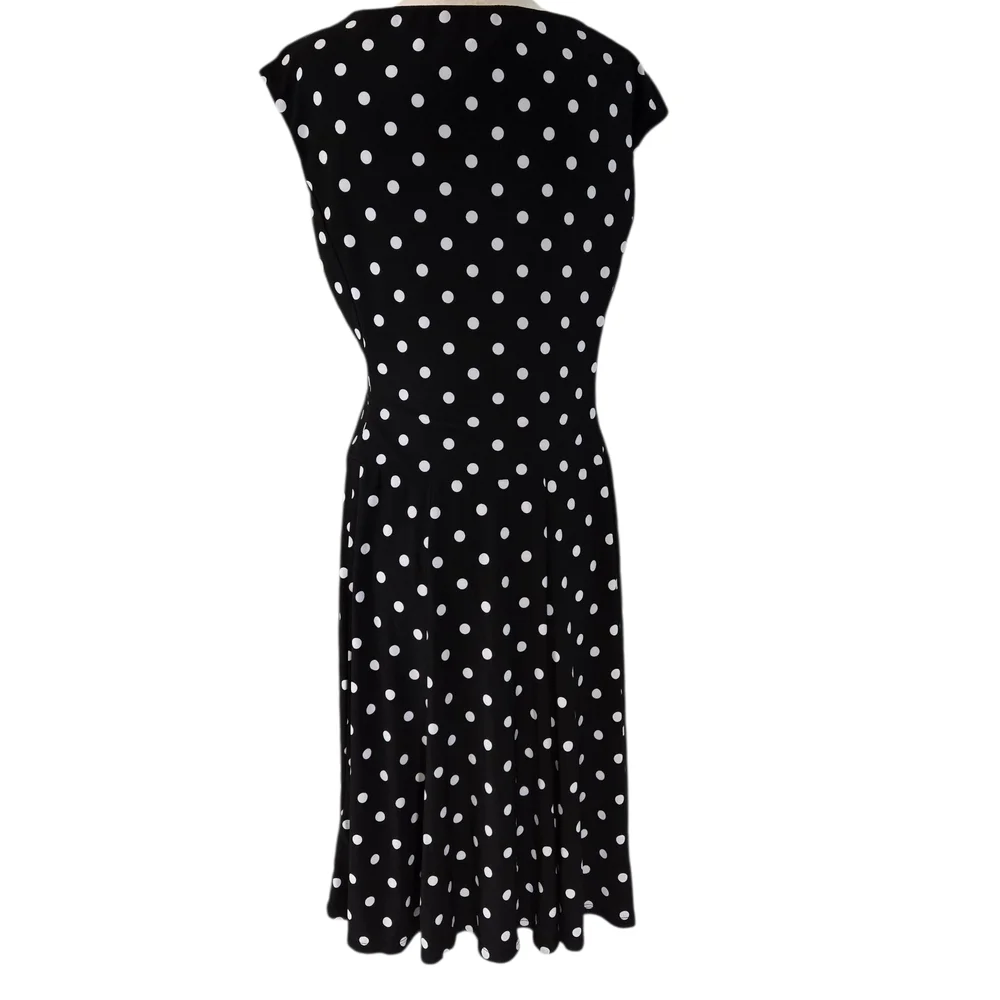 Lauren Ralph Lauren Black Midi Dress with White Dots Sz 12 - Picture 4 of 16
